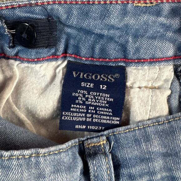 Vigoss Jean Shorts Embroidered Hearts Adjustable Waistband Girls Size 12 - Picture 6 of 6